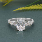 Milgrain Three Stone Oval Lab grown Diamond Engagement Ring - JBR Jeweler