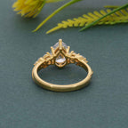 Milgrain Three Stone Pear Moissanite Diamond Engagement Ring - JBR Jeweler