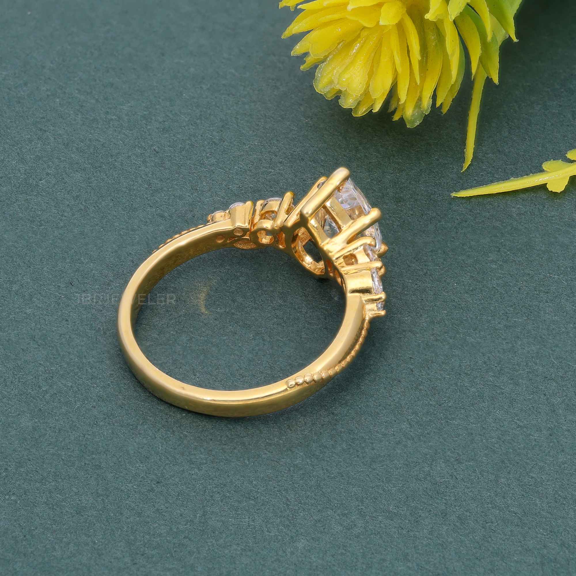 Milgrain Three Stone Pear Moissanite Diamond Engagement Ring - JBR Jeweler
