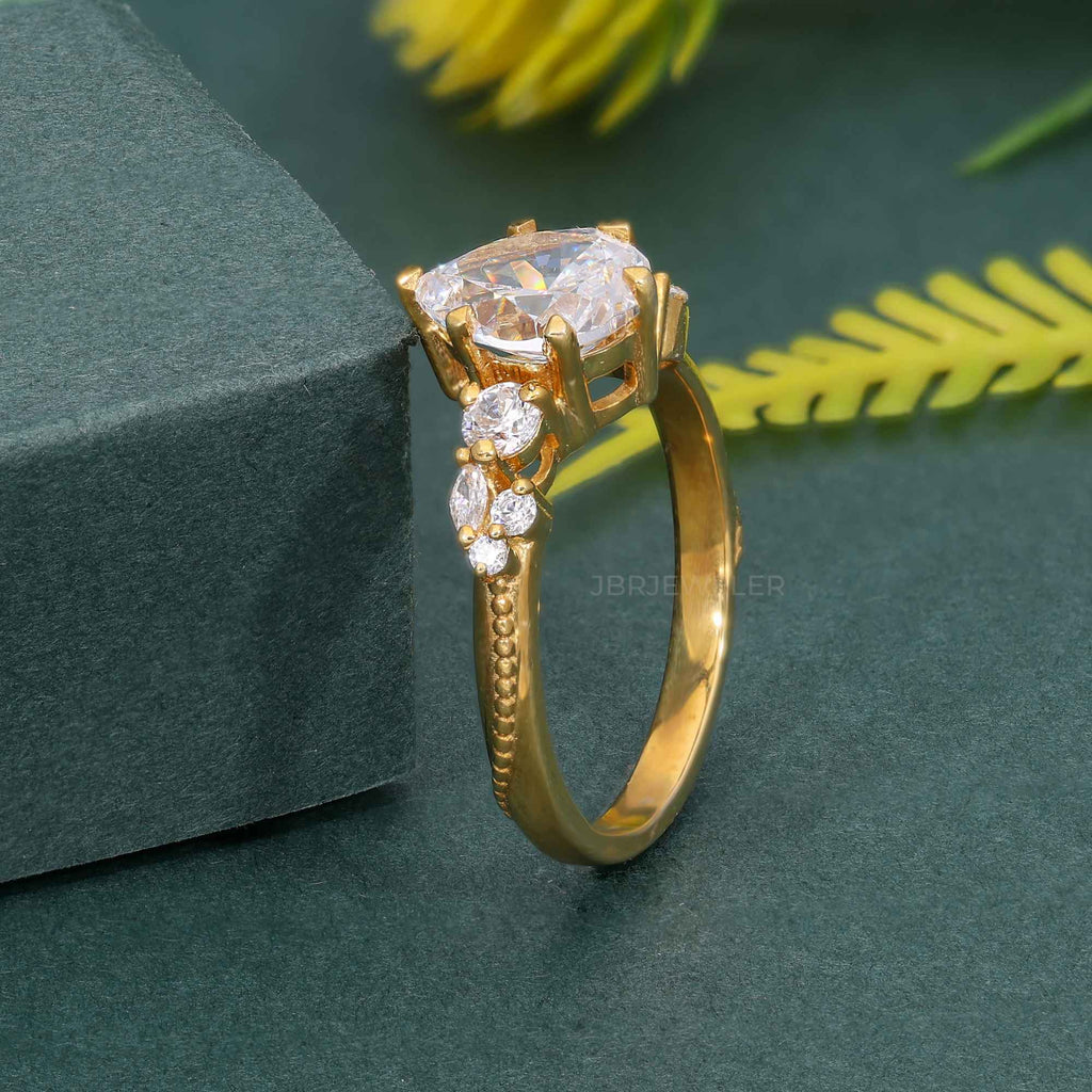 Milgrain Three Stone Pear Lab grown Diamond Engagement Ring - JBR Jeweler