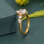 Milgrain Three Stone Pear Moissanite Diamond Engagement Ring - JBR Jeweler