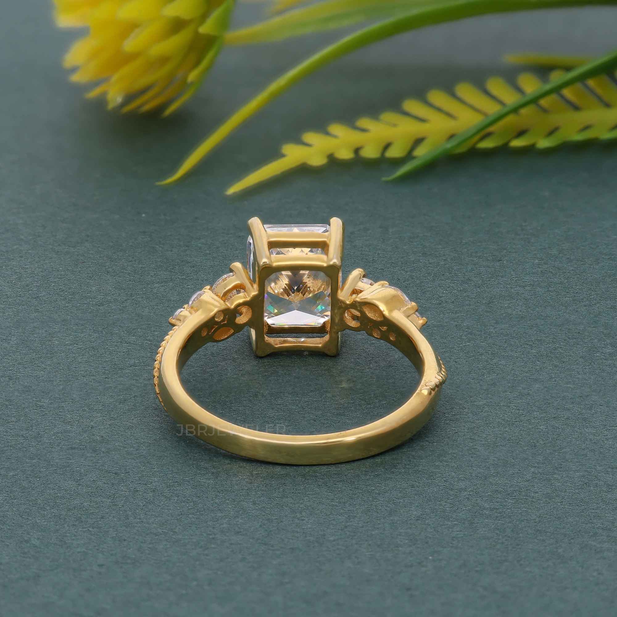 Milgrain Three Stone Radiant Lab grown Diamond Engagement Ring - JBR Jeweler