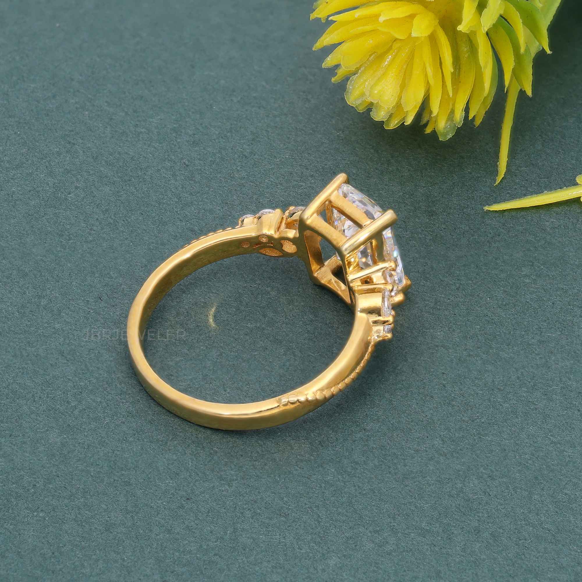 Milgrain Three Stone Radiant Lab grown Diamond Engagement Ring - JBR Jeweler