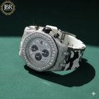 Military silicone strap iced hip hop moissanite diamond bling watch with sparkling stones, bold statement dial, and luxury streetwear design.