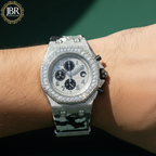 Military silicone strap iced hip hop moissanite diamond bling watch with sparkling stones, bold statement dial, and luxury streetwear design.