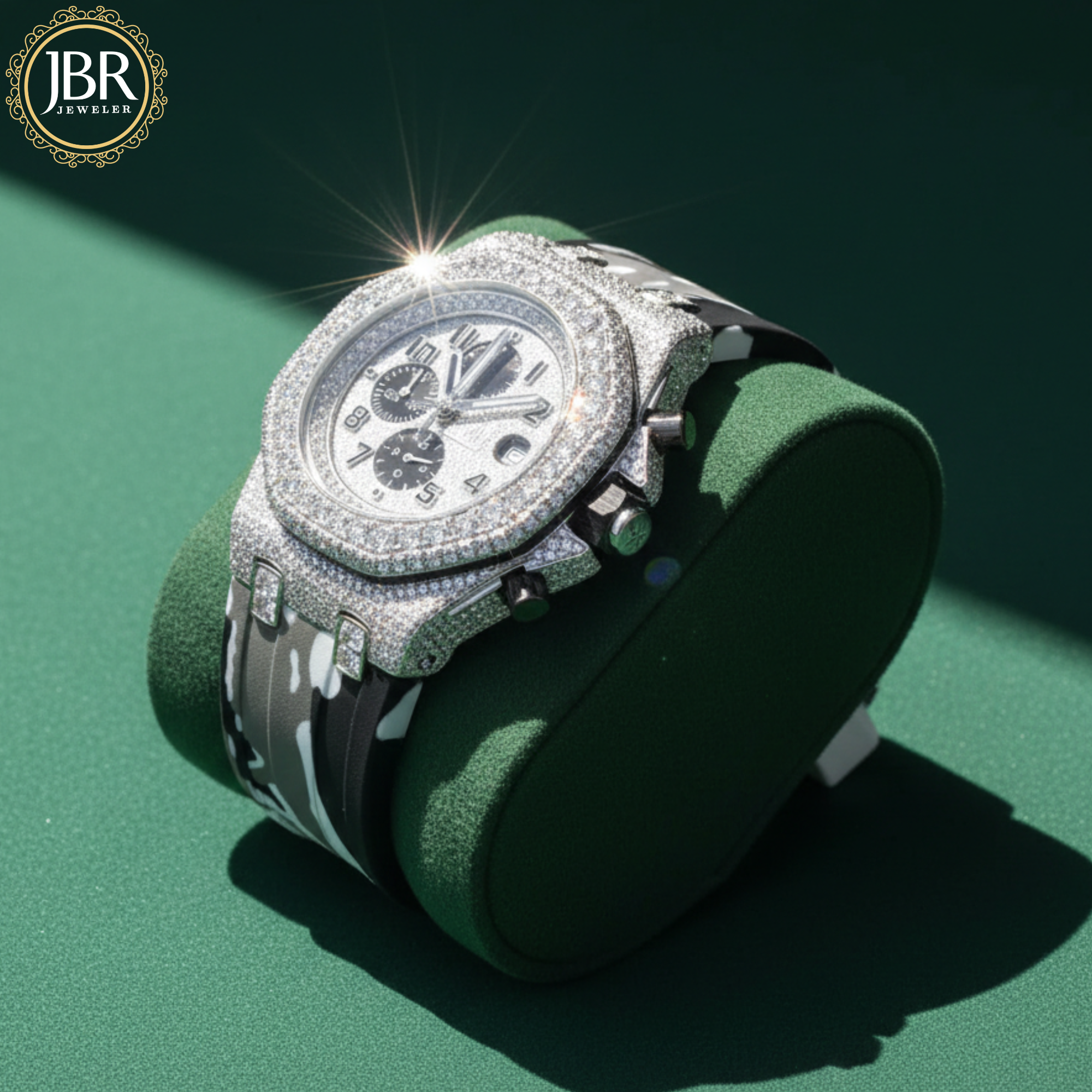 Military Silicon Strap Iced Hip Hop Moissanite Diamond Bling Watch