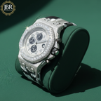 Military silicone strap iced hip hop moissanite diamond bling watch with sparkling stones, bold statement dial, and luxury streetwear design.