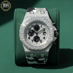 Military silicone strap iced hip hop moissanite diamond bling watch with sparkling stones, bold statement dial, and luxury streetwear design.