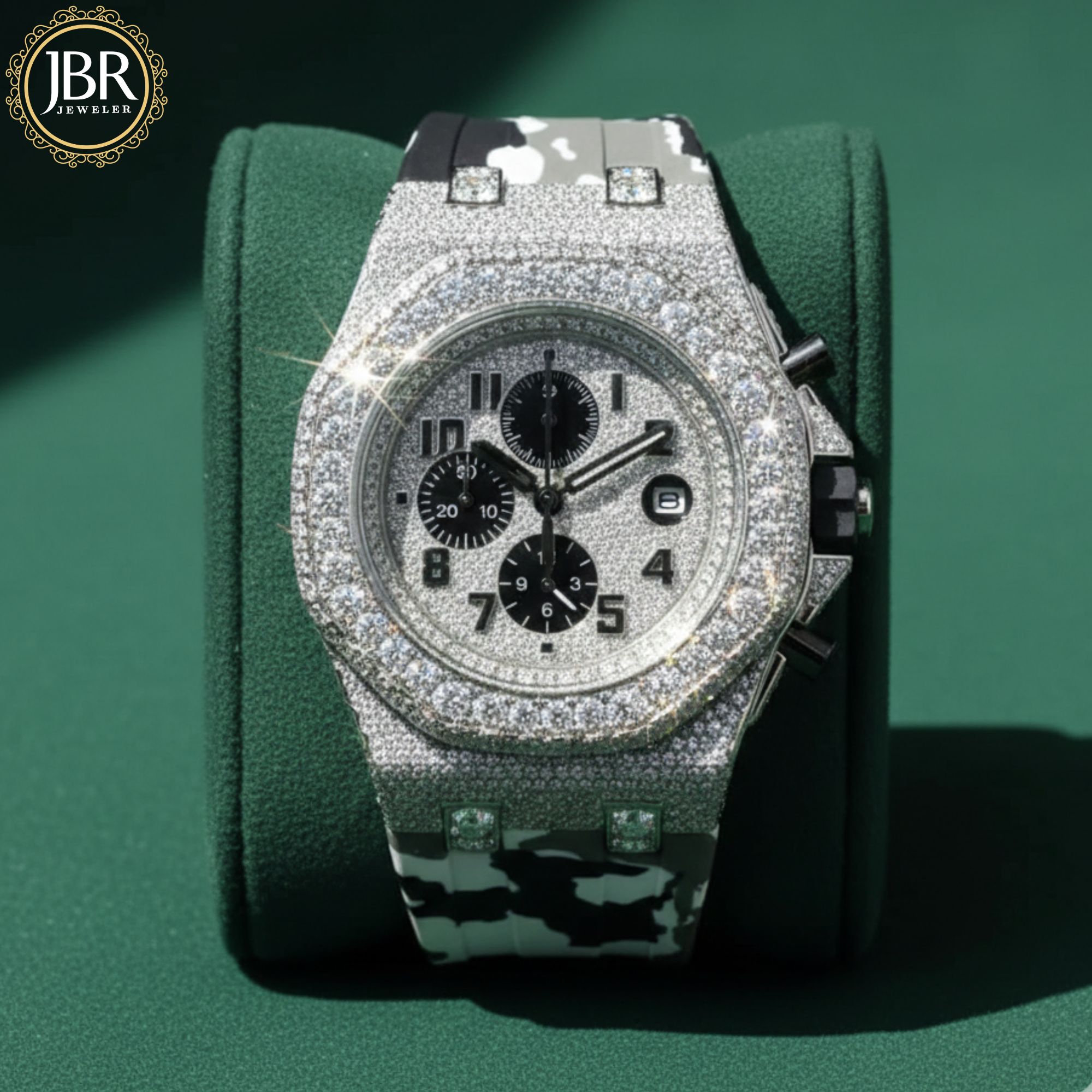 Military Silicon Strap Iced Hip Hop Moissanite Diamond Bling Watch