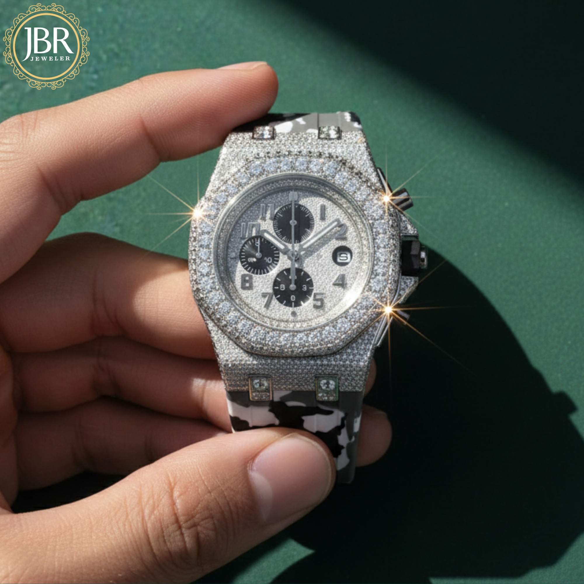 Military Silicon Strap Iced Hip Hop Moissanite Diamond Bling Watch