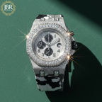 Military silicone strap iced hip hop moissanite diamond bling watch with sparkling stones, bold statement dial, and luxury streetwear design.