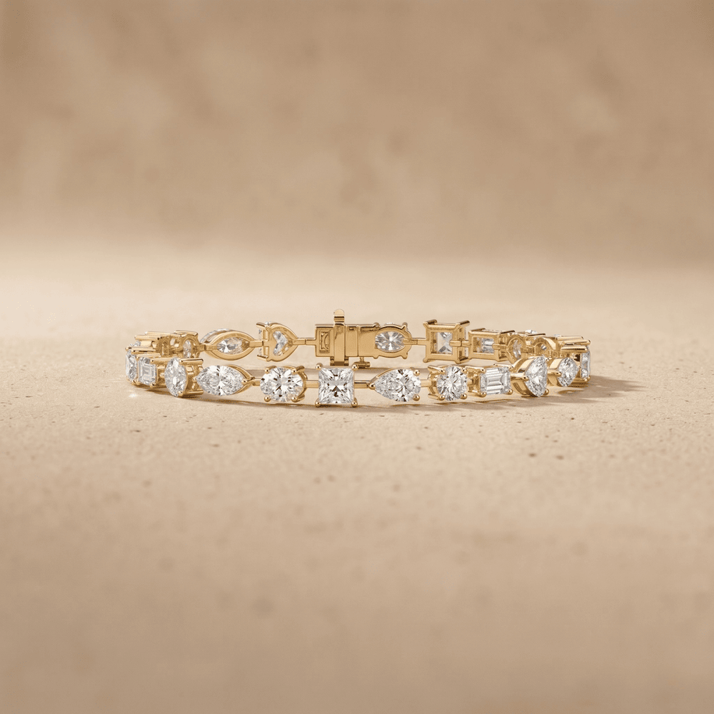Mixed Cut Diamond Bracelet Yellow Gold Tennis Style Bracelet