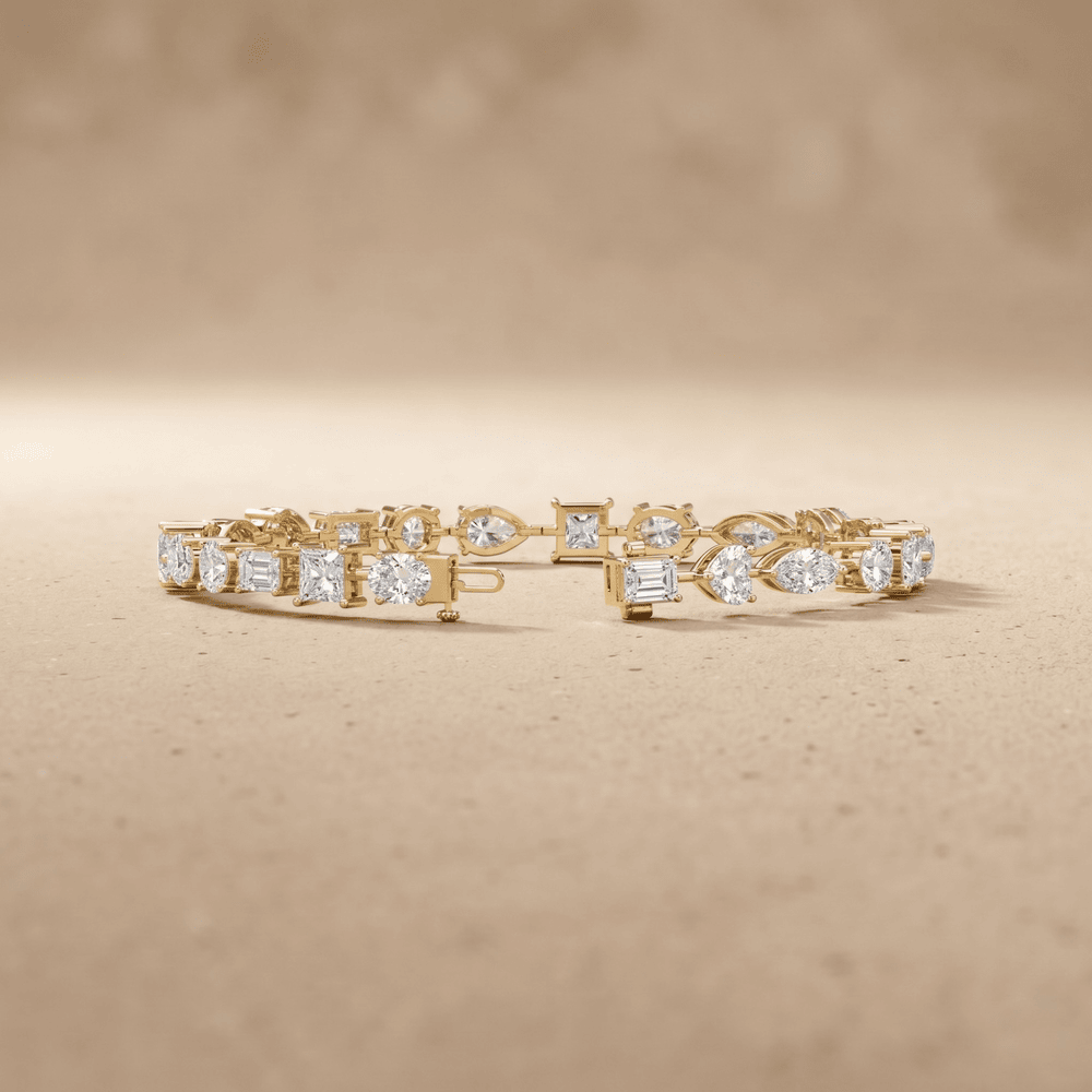 Mixed Cut Diamond Bracelet Yellow Gold Tennis Style Bracelet