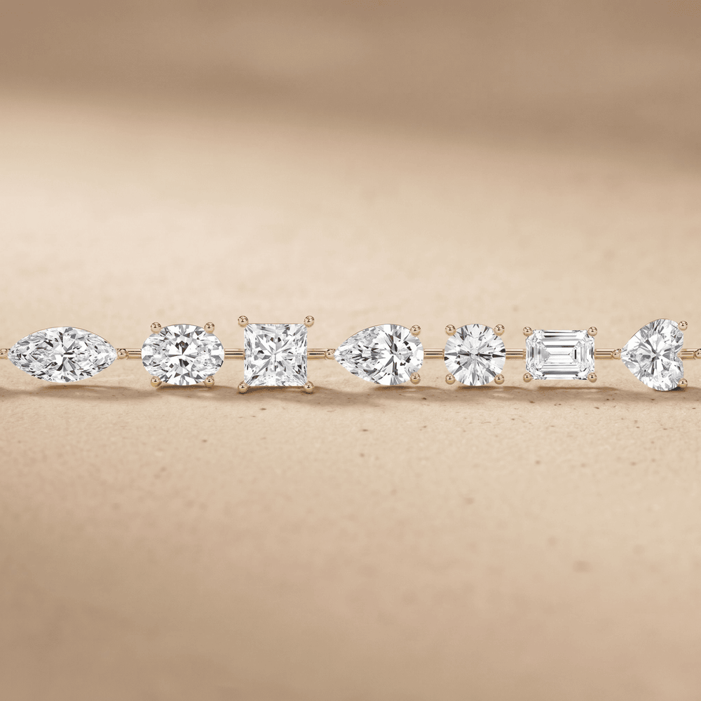 Mixed Cut Diamond Bracelet Yellow Gold Tennis Style Bracelet