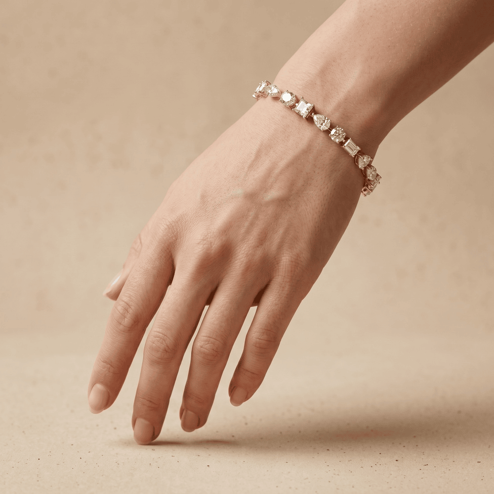 Mixed Cut Diamond Bracelet Yellow Gold Tennis Style Bracelet