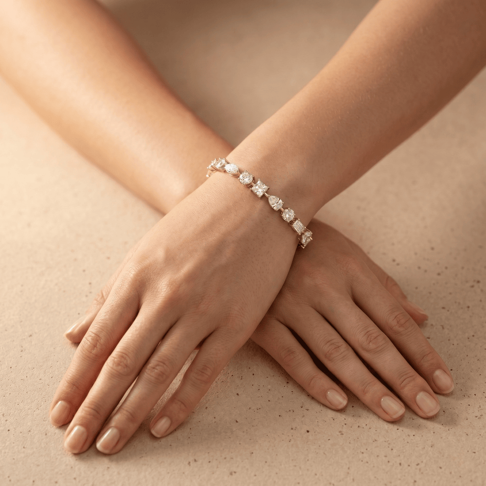 Mixed Cut Diamond Bracelet Yellow Gold Tennis Style Bracelet