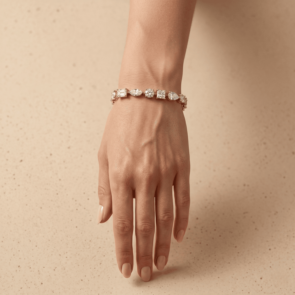 Mixed Cut Diamond Bracelet Yellow Gold Tennis Style Bracelet