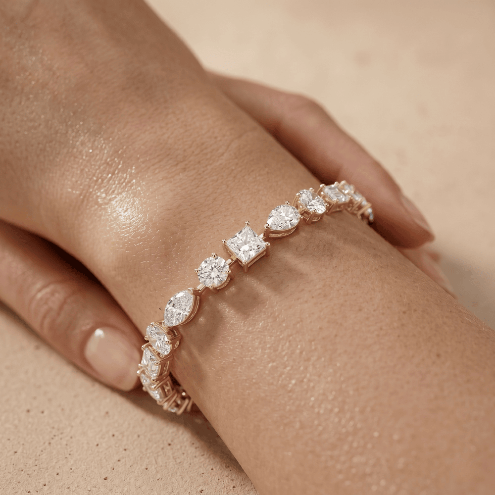 Mixed Cut Diamond Bracelet Yellow Gold Tennis Style Bracelet