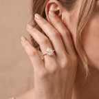 Moissanite pear halo ring lifestyle gift shot