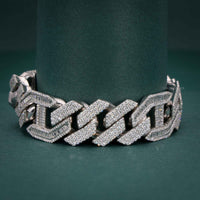 Moissanit-Diamant-Hip-Hop-Armband im kubanischen Kettenstil, 18 Karat Baguette-Rundschliff