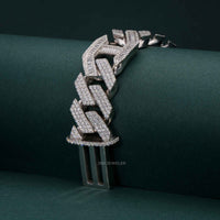 Moissanit-Diamant-Hip-Hop-Armband im kubanischen Kettenstil, 18 Karat Baguette-Rundschliff