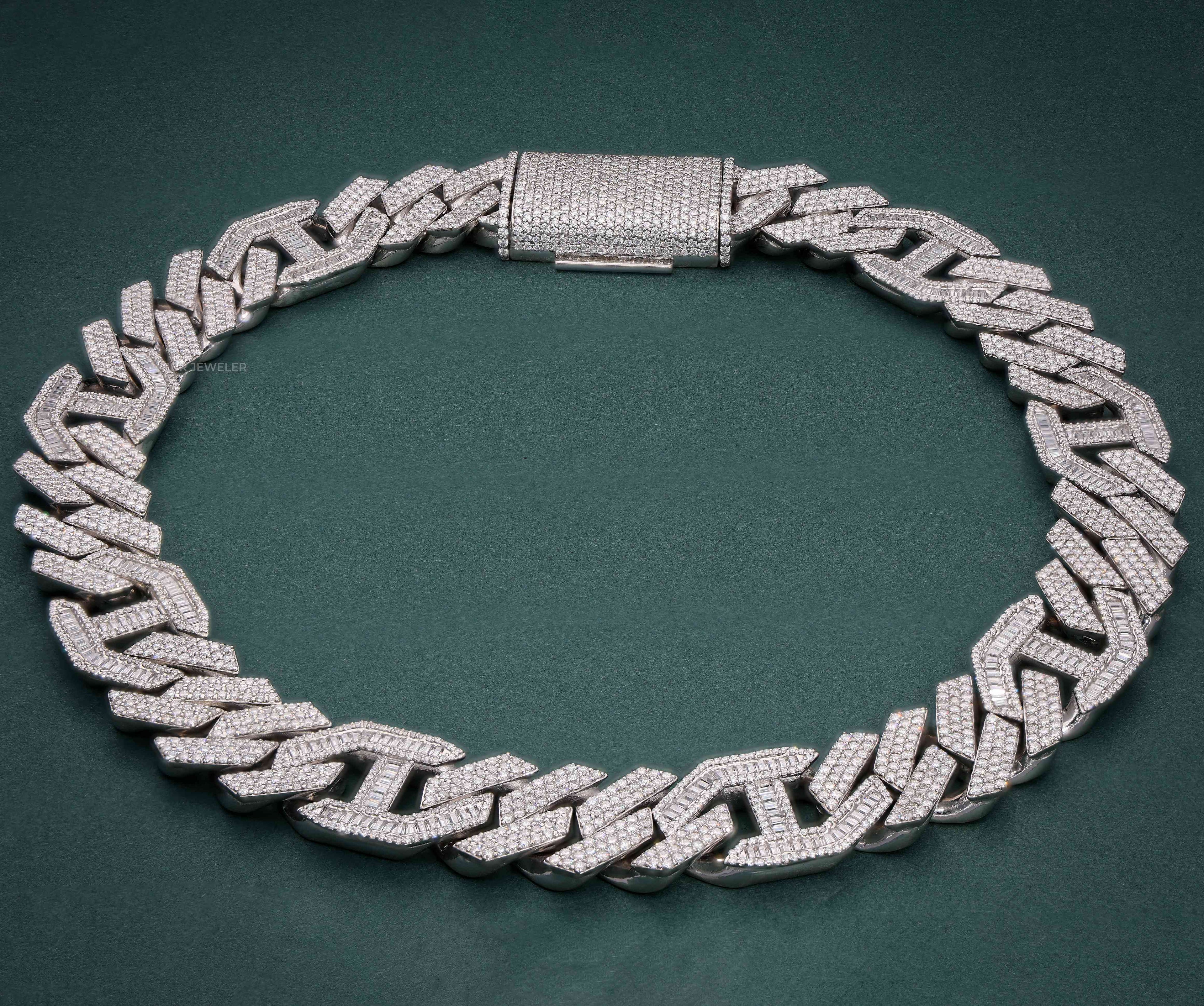 Moissanite Diamond Hip Hop Baguette and Round Cuban Style chain - JBR Jeweler