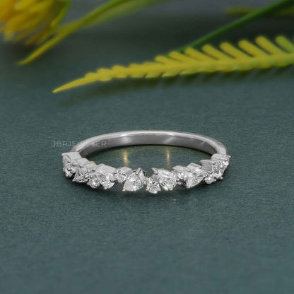 Multistone Round and Pear Lab Diamond Wedding Ring