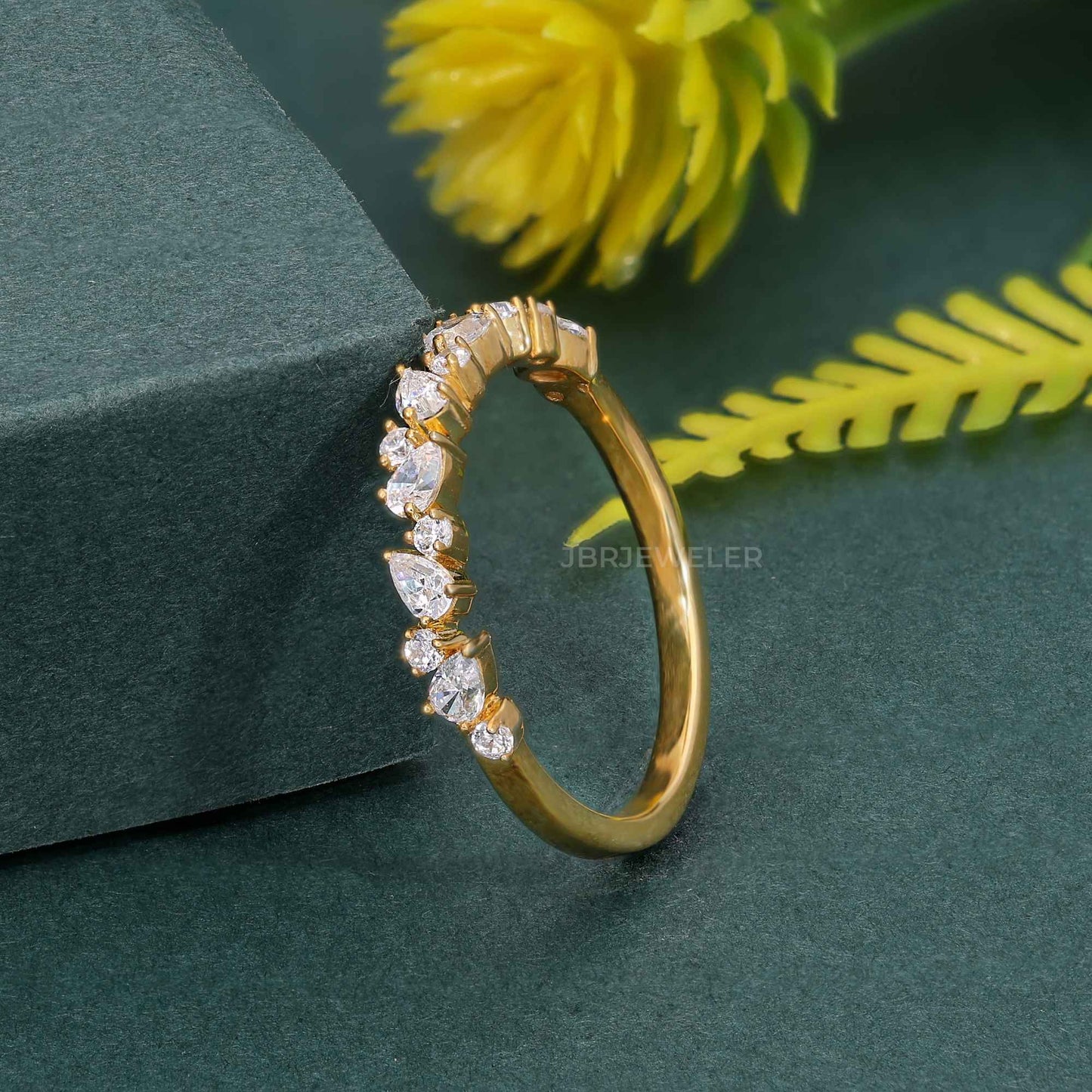 Multistone Round and Pear Moissanite Diamond Wedding Ring