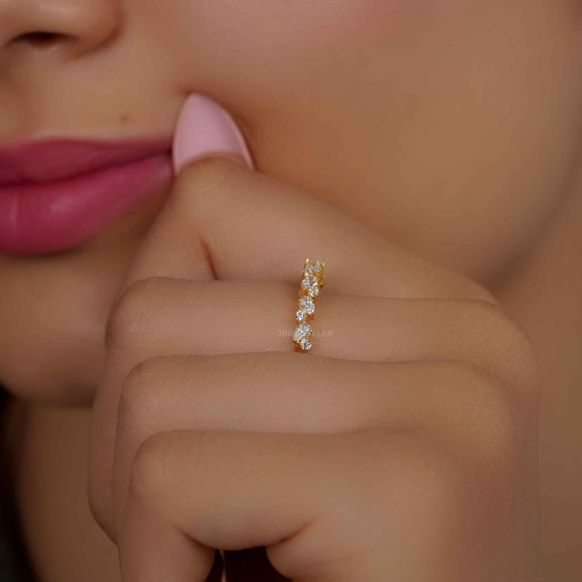 Multistone Round and Pear Lab Diamond Wedding Ring - JBR Jeweler