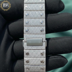 New style men’s skeleton watch featuring a Jesus face design, fully iced out with VVS moissanite stones on the bezel, dial, and band for a bold, high-shine luxury look.