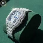 New style men’s skeleton watch featuring a Jesus face design, fully iced out with VVS moissanite stones on the bezel, dial, and band for a bold, high-shine luxury look.