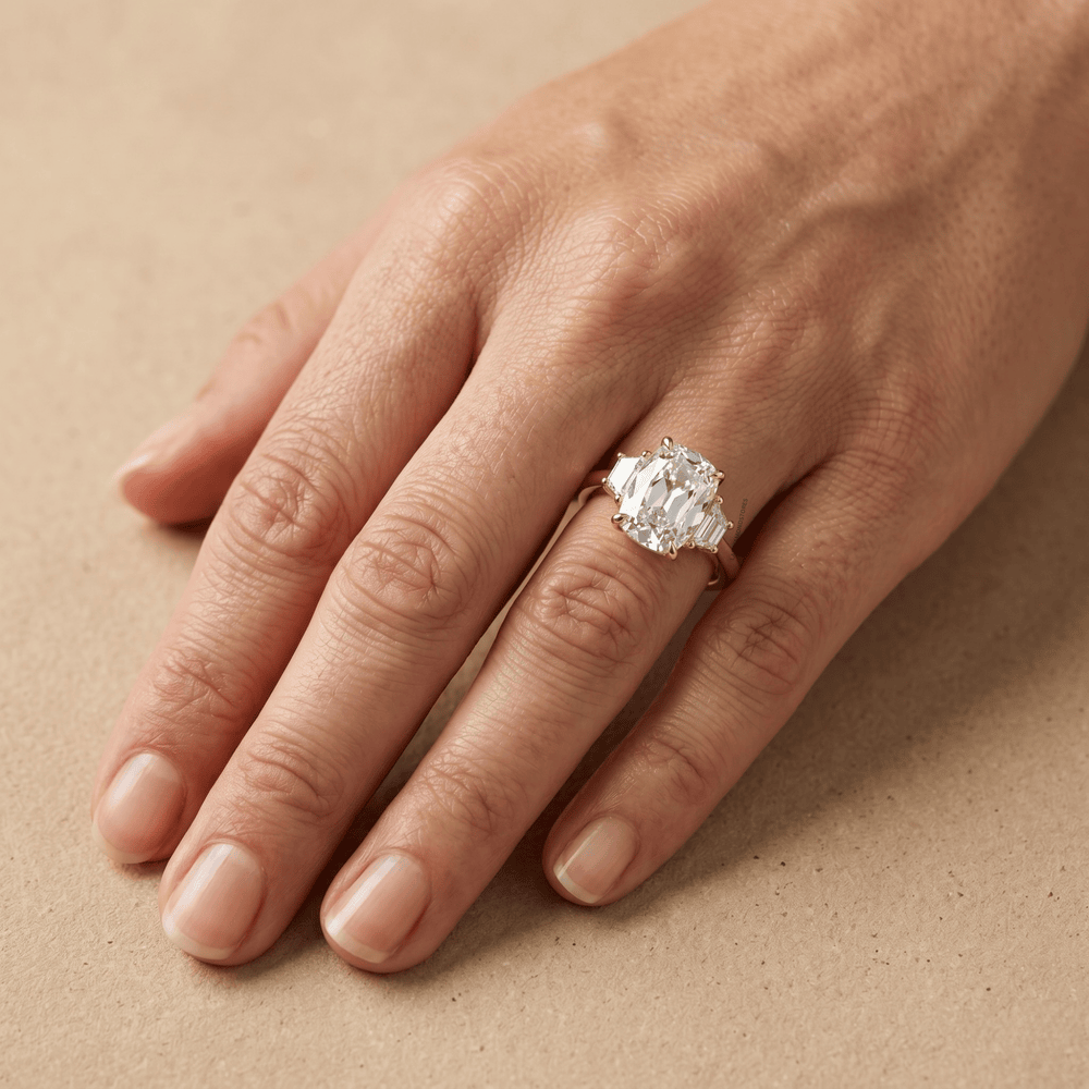 Old cushion lab diamond engagement ring