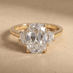 Old cushion cut lab grown diamond three stone ring
