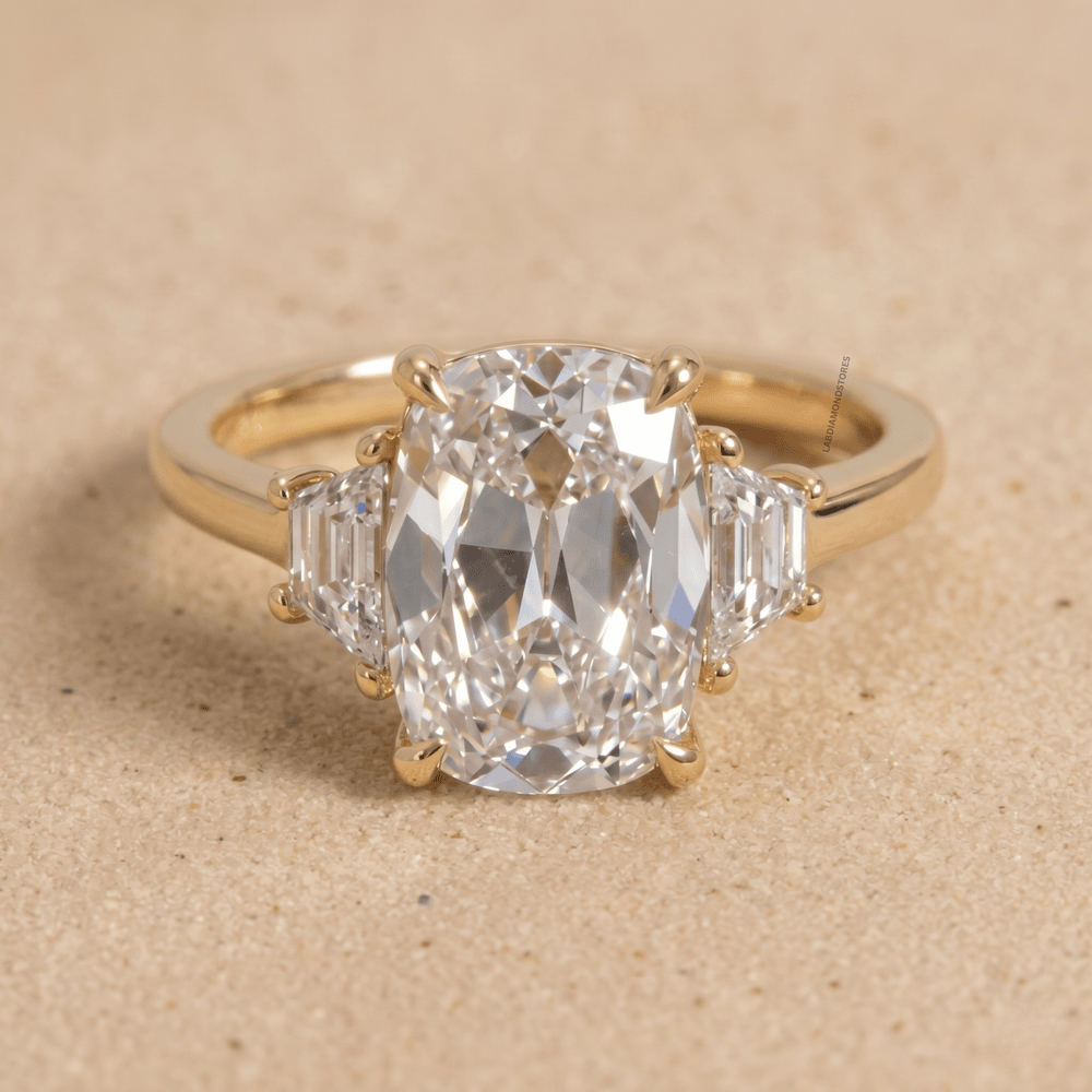 Old cushion lab diamond wedding ring