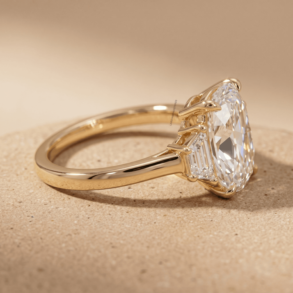 Three stone lab grown diamond engagement ring
