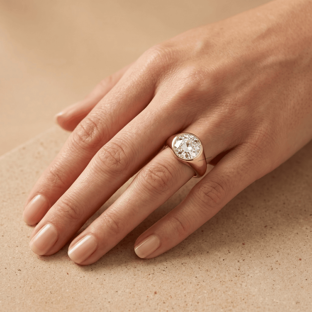 Round bezel lab diamond ring