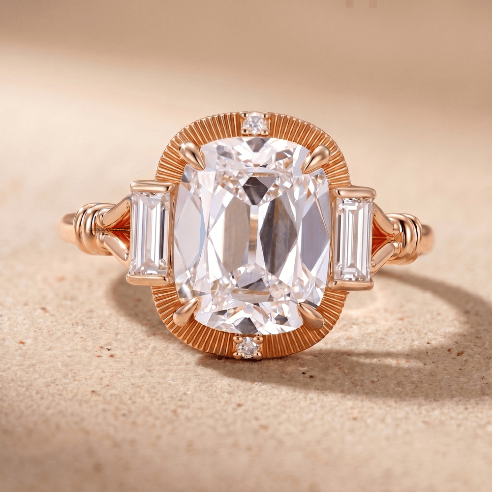 Old mine cushion lab diamond ring