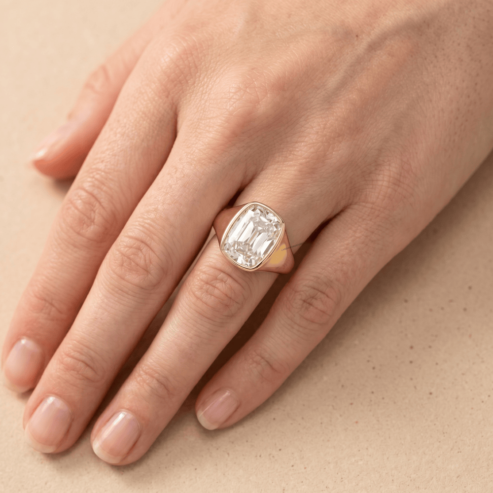 Old mine cushion gold solitaire ring