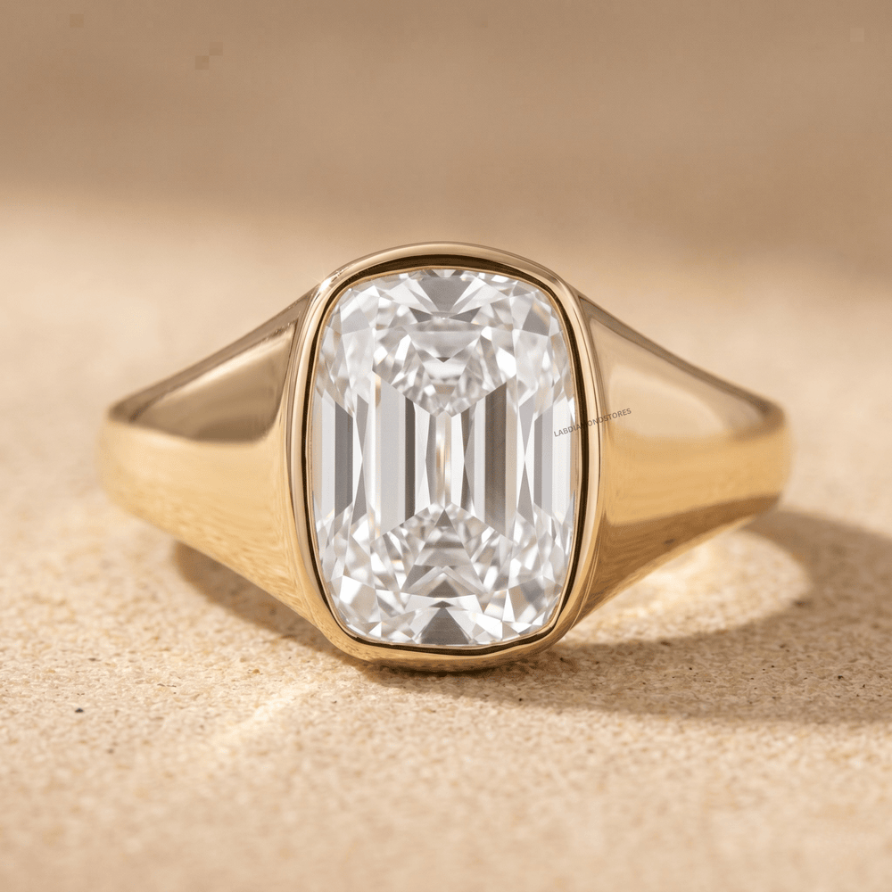 Old mine cushion lab diamond ring