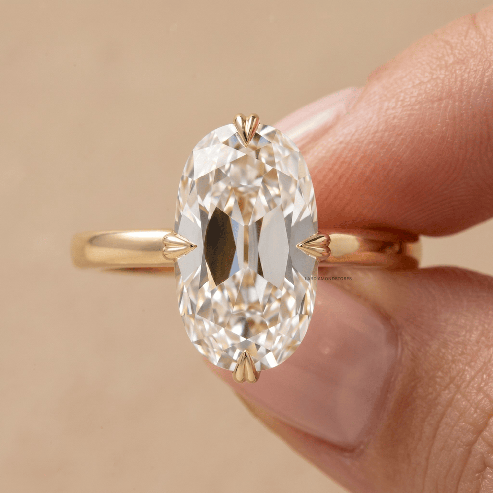 Lab grown diamond moval solitaire engagement ring
