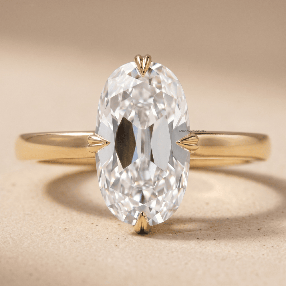 Old mine moval cut lab diamond solitaire ring