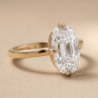 Moval cut lab diamond gold solitaire ring