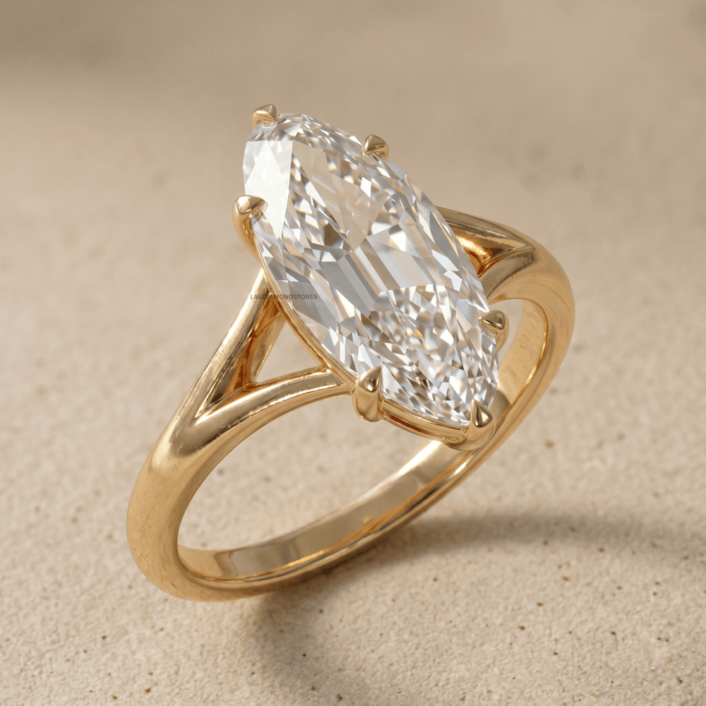 14K gold Moval lab diamond solitaire