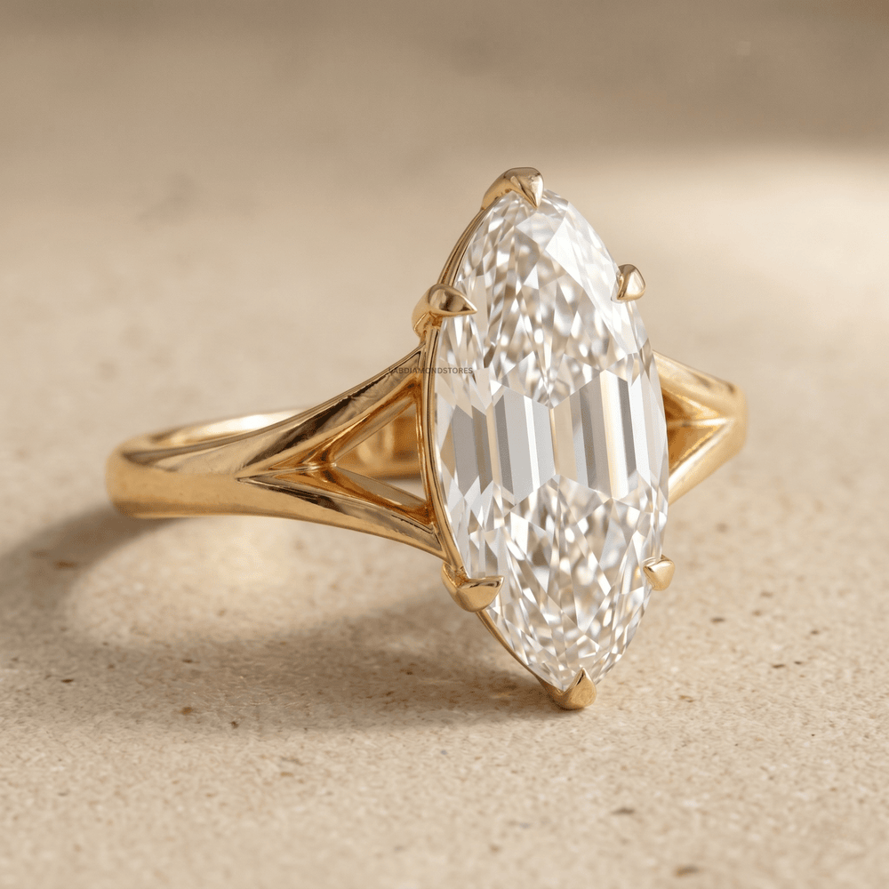 Moval cut lab diamond ring in 14K gold