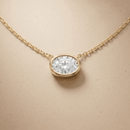 Oval Bezel Cut Solitaire Diamond Pendant Necklace in 14K Gold