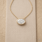 Oval Bezel Cut Solitaire Diamond Pendant Necklace in 14K Gold