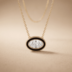 Oval Bezel Cut Solitaire Diamond Pendant Necklace in 14K Gold