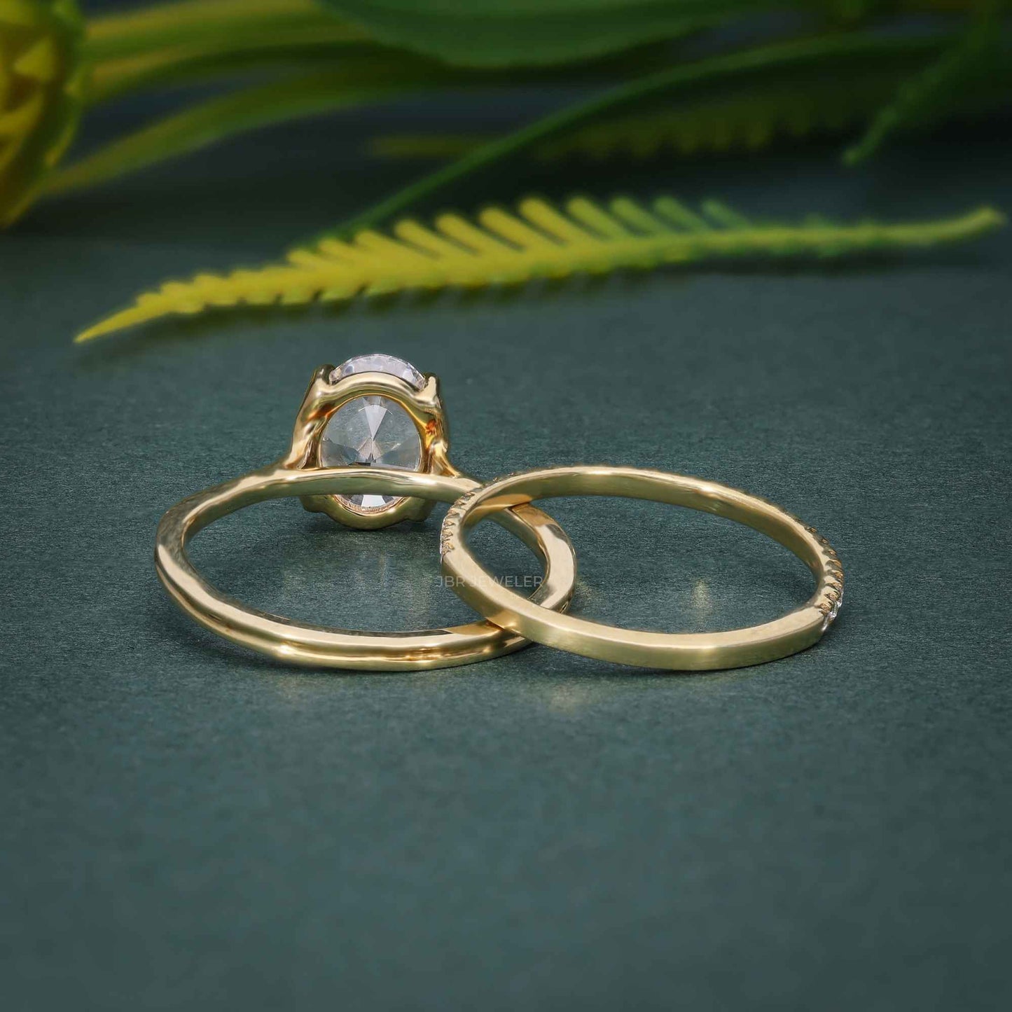 Oval Cut CVD Diamond Semi Bezel Engagement Bridal Ring Sets