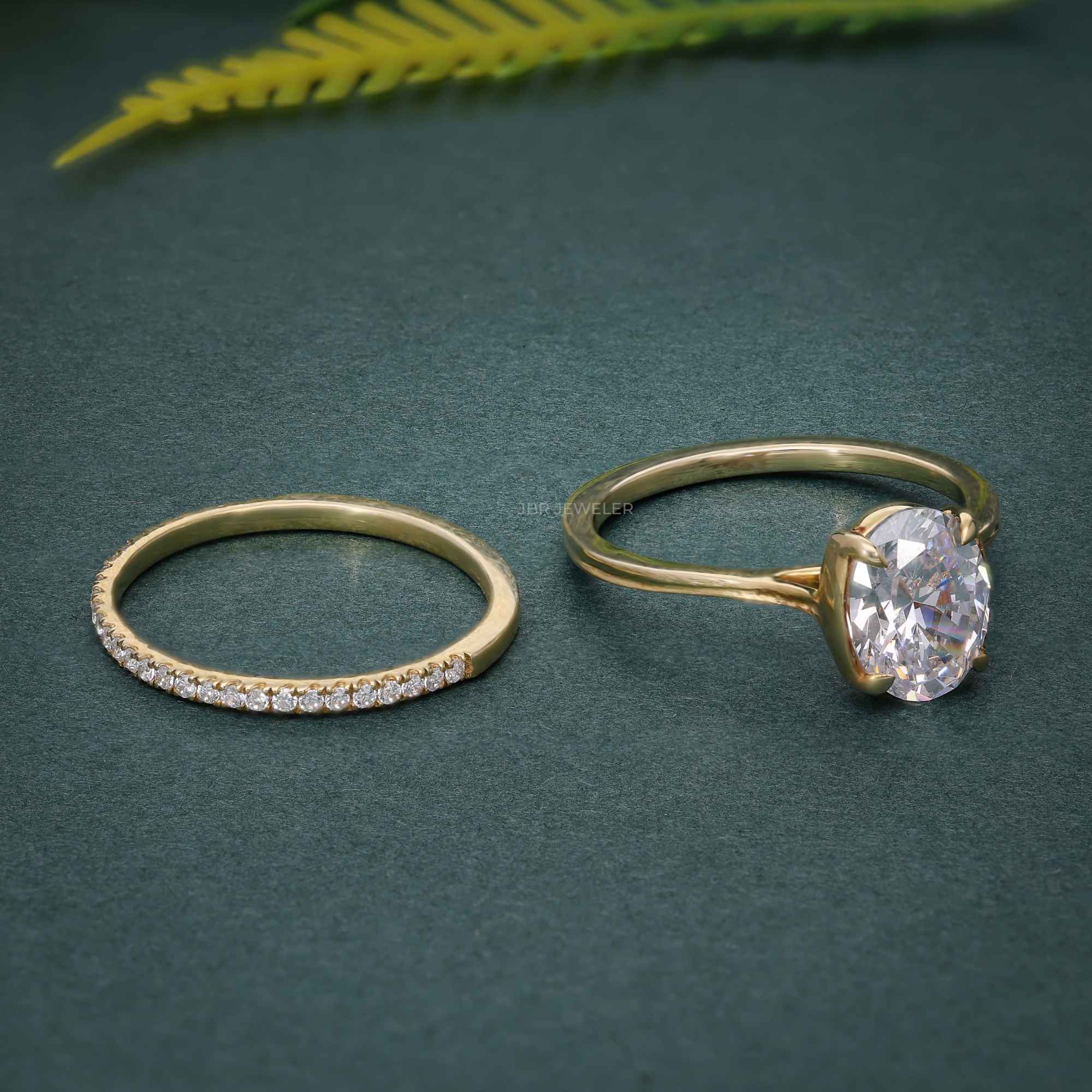 Oval Cut CVD Diamond Semi Bezel Engagement Bridal Ring Sets - JBR Jeweler