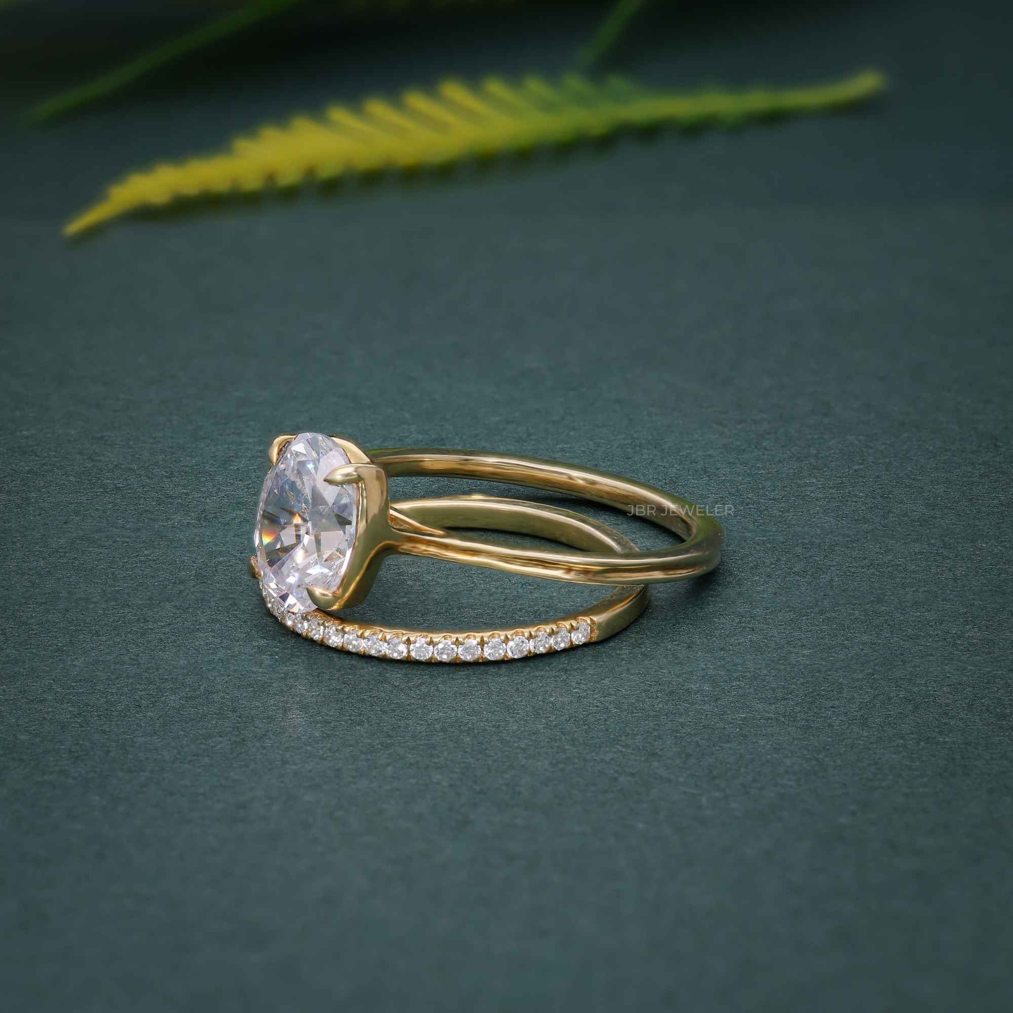 Oval Cut Moissanite Diamond Semi Bezel Engagement Bridal Ring Sets - JBR Jeweler